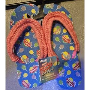 Crocheted By Hand PINK Fluffy Stuff Flip Flops THONGS  NEW handmade